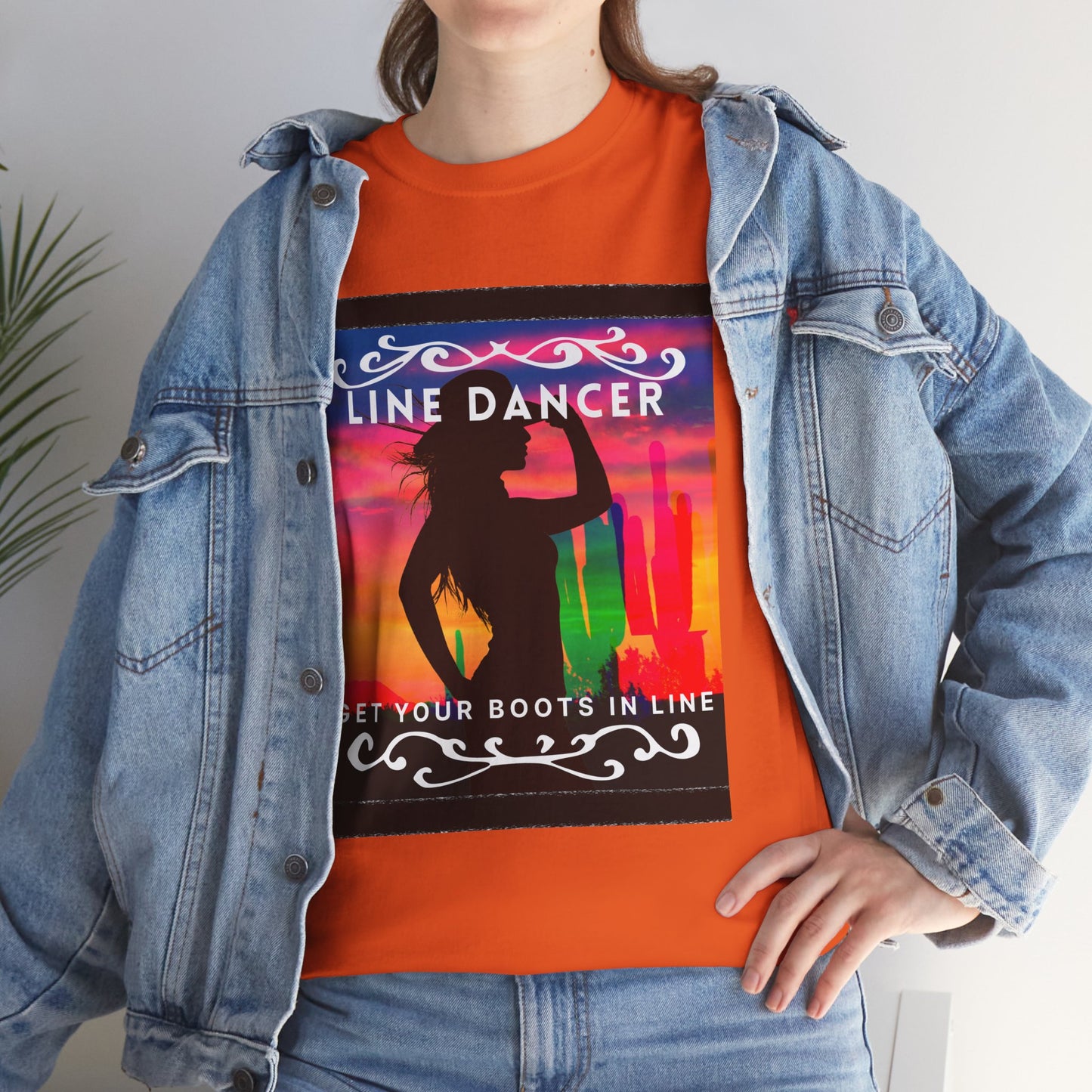 "Line Dancer" Unisex Heavy Cotton T-Shirt – Western Country Dance Graphic Tee – 'Get Your Boots in Line' Cowboy-Inspired Shirt