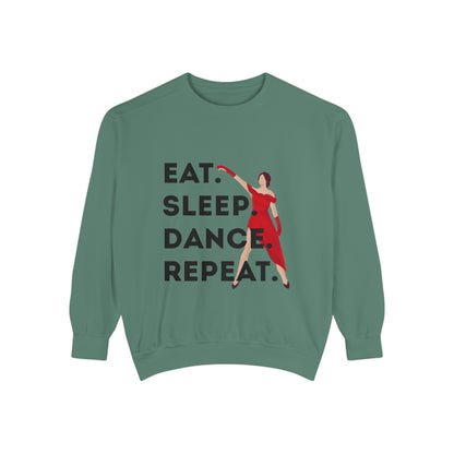 "Eat, Sleep, Dance, Repeat" Unisex Lightweight Crewneck Sweatshirt – Bold Dance Graphic Pullover for Dancers & Studio Life Enthusiasts