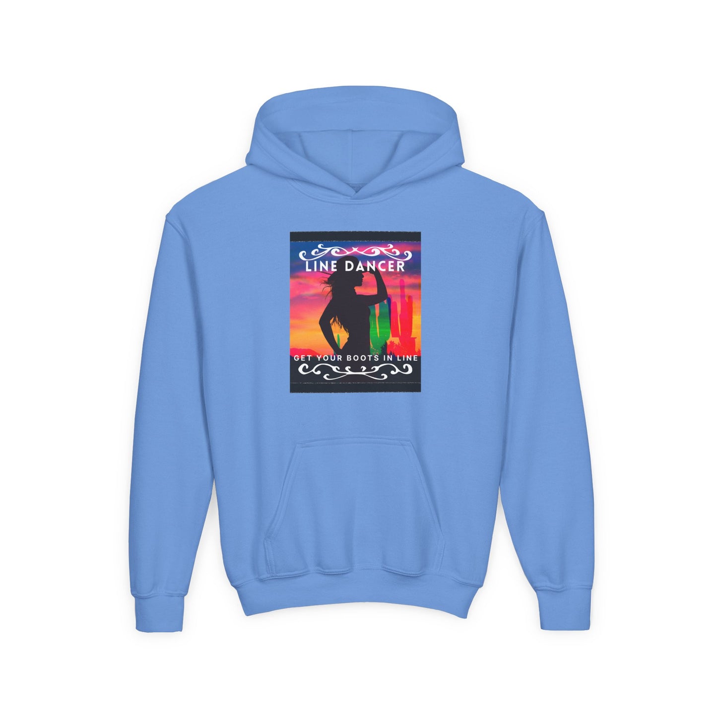"Line Dancer" Youth Hoodie – Western Country Dance Graphic – 'Get Your Boots in Line' Unisex Pullover for Kids
