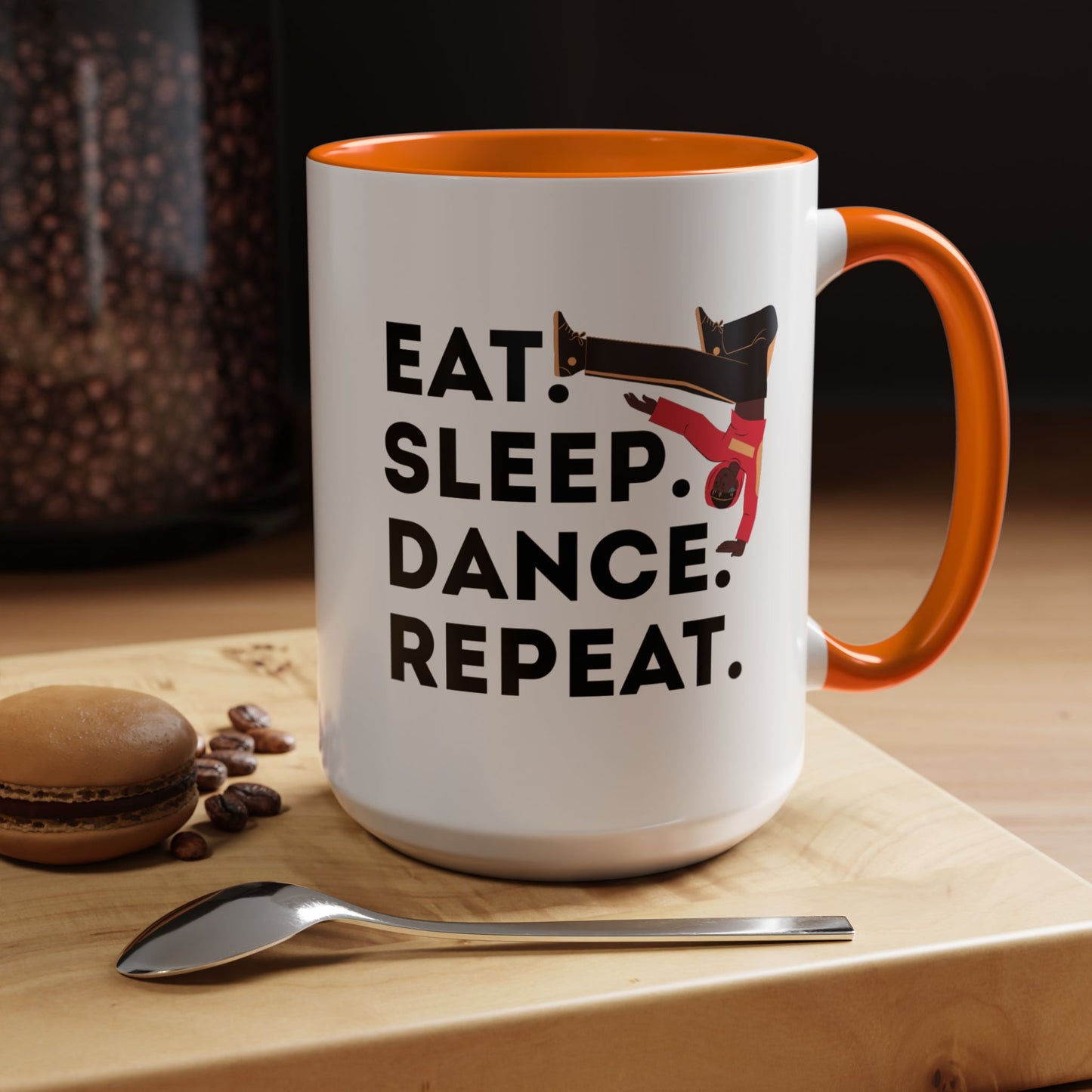 "Eat Sleep Dance Repeat" Accent Coffee Mug – Bold B-Boy Graphic Ceramic Mug for Hip Hop Dancers