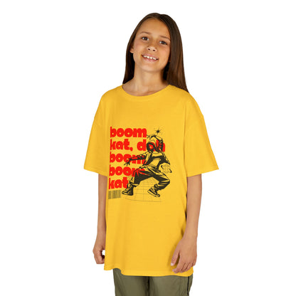 “Boom Kat Youth Short Sleeve Dance T-Shirt – Bold Streetwear-Inspired Graphic Tee for Kids