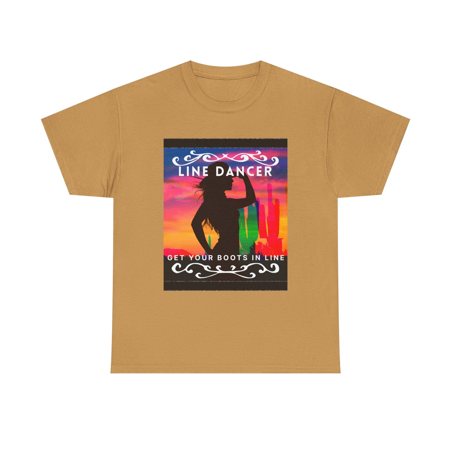 "Line Dancer" Unisex Heavy Cotton T-Shirt – Western Country Dance Graphic Tee – 'Get Your Boots in Line' Cowboy-Inspired Shirt