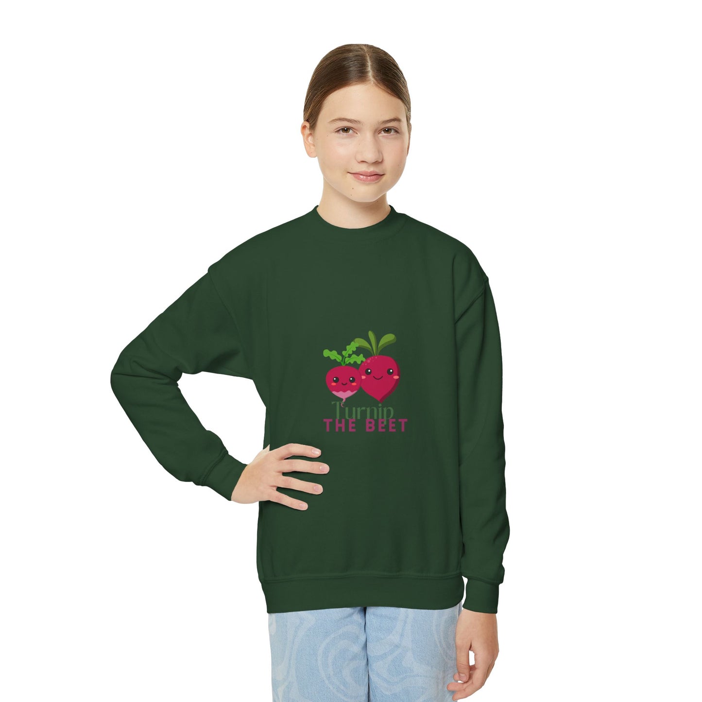 "Turnip the Beet" Youth Crewneck Dance Sweatshirt – Cute Veggie Graphic Pullover for Dancers & Kids 🥕🩰🌈