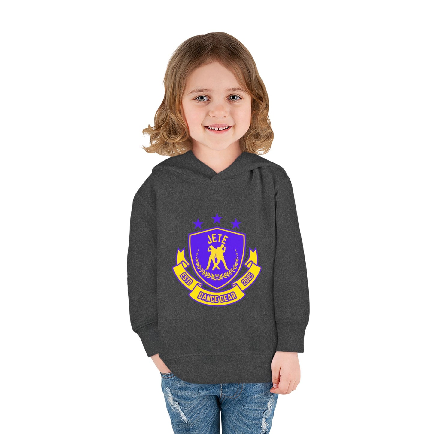 "Jeté Dance Gear" Toddler Pullover Fleece Hoodie – Collegiate-Inspired Dancer Graphic Sweatshirt for Kids