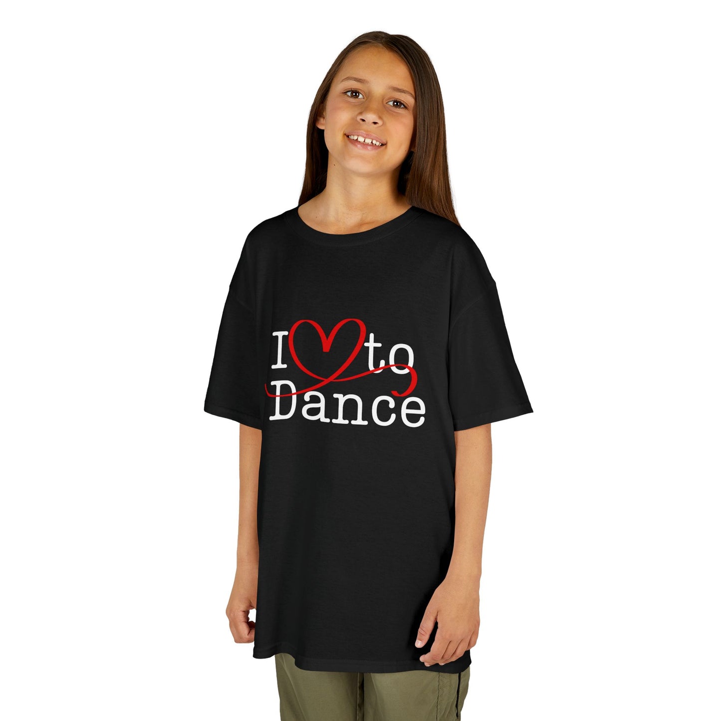 "I Love to Dance" Youth Short Sleeve Tee – Hand-Drawn Heart Graphic Dance Lover T-Shirt