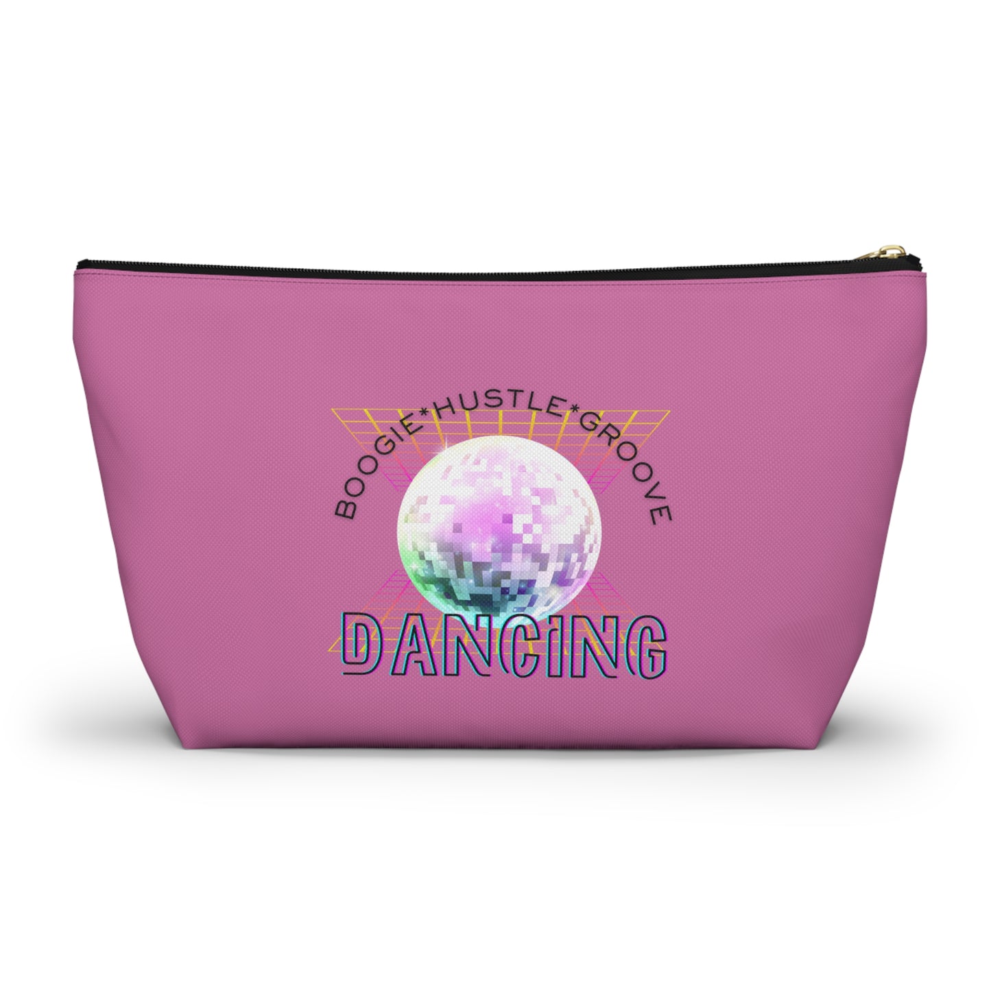 "Boogie, Hustle, Groove - Dancing" Retro Dance-Inspired Makeup Bag | Funky Bold Accessory Pouch for Dancers