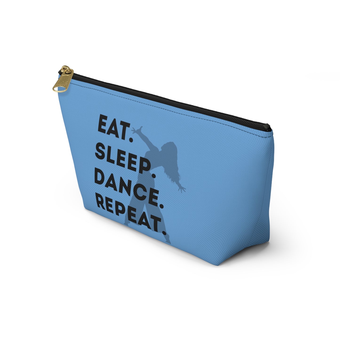 “Eat Sleep Dance Repeat” Makeup Bag – Bold Dancer Graphic – Dance-Themed Zipper Pouch for Cosmetics, Accessories & Travel Essentials