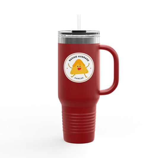 "Nacho Average Dancer" 40oz Insulated Travel Mug – Cute Kawaii Nacho Graphic Dance Tumbler for On-the-Go Hydration