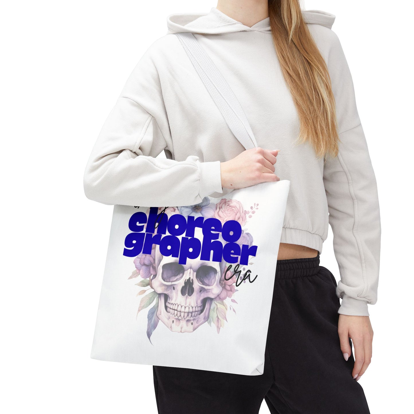 In My Choreographer Era Tote Bag with Colored Handles – Pastel Floral Skull Dance-Inspired Carryall