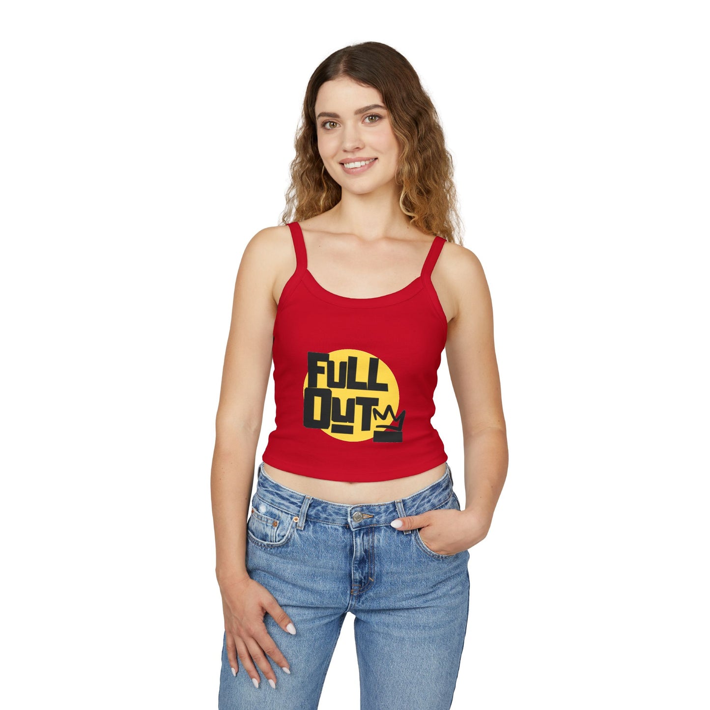"Full Out" Women’s Spaghetti Strap Tank Top – Bold Streetwear-Inspired Dance Graphic | Trendy Dancewear for Performers, Classes & Everyday Style