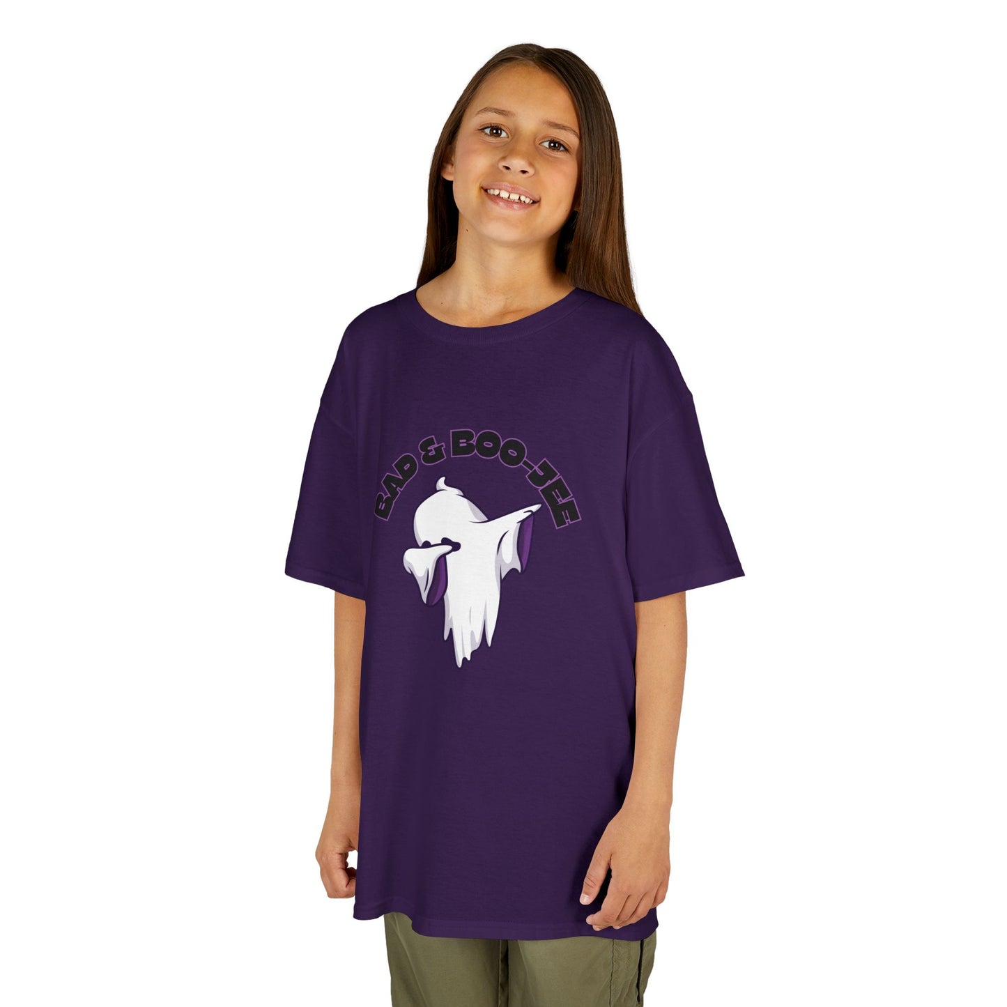 “Bad & Boo-jee” Funny Halloween Dance T-Shirt with Cute Ghost Dab Graphic - Kids Heavy Cotton™ Tee