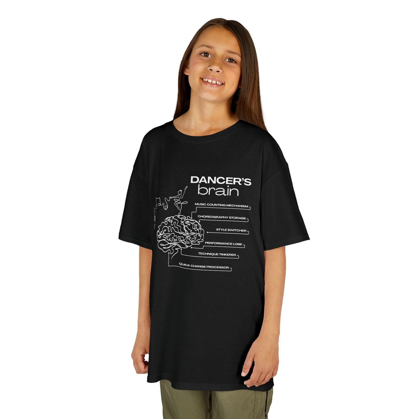 “Dancer’s Brain” Youth Short Sleeve Tee with Funny Dance Brain Graphic – Personalized Dance T-Shirt for Kids & Teens, Custom Name or Studio Option