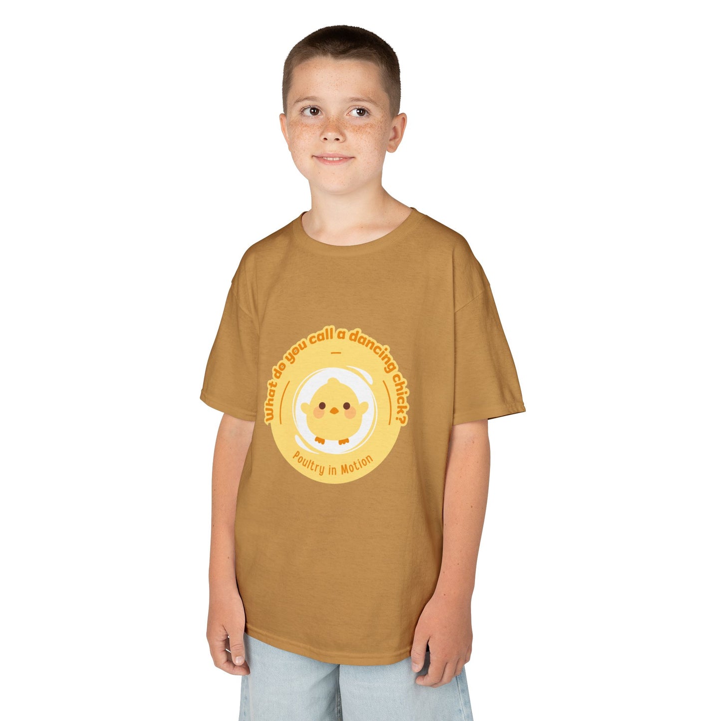 “What do you call a dancing chick? Poultry in Motion” Funny Chick Dance Tee for Kids – Cute Chicken Graphic - Youth Dance Pun T-Shirt