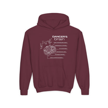 “Dancer’s Brain” Unisex Youth Hoodie with Funny Dance Brain Graphic – Personalized Dance Hoodie for Kids & Teens, Custom Name or Studio Option
