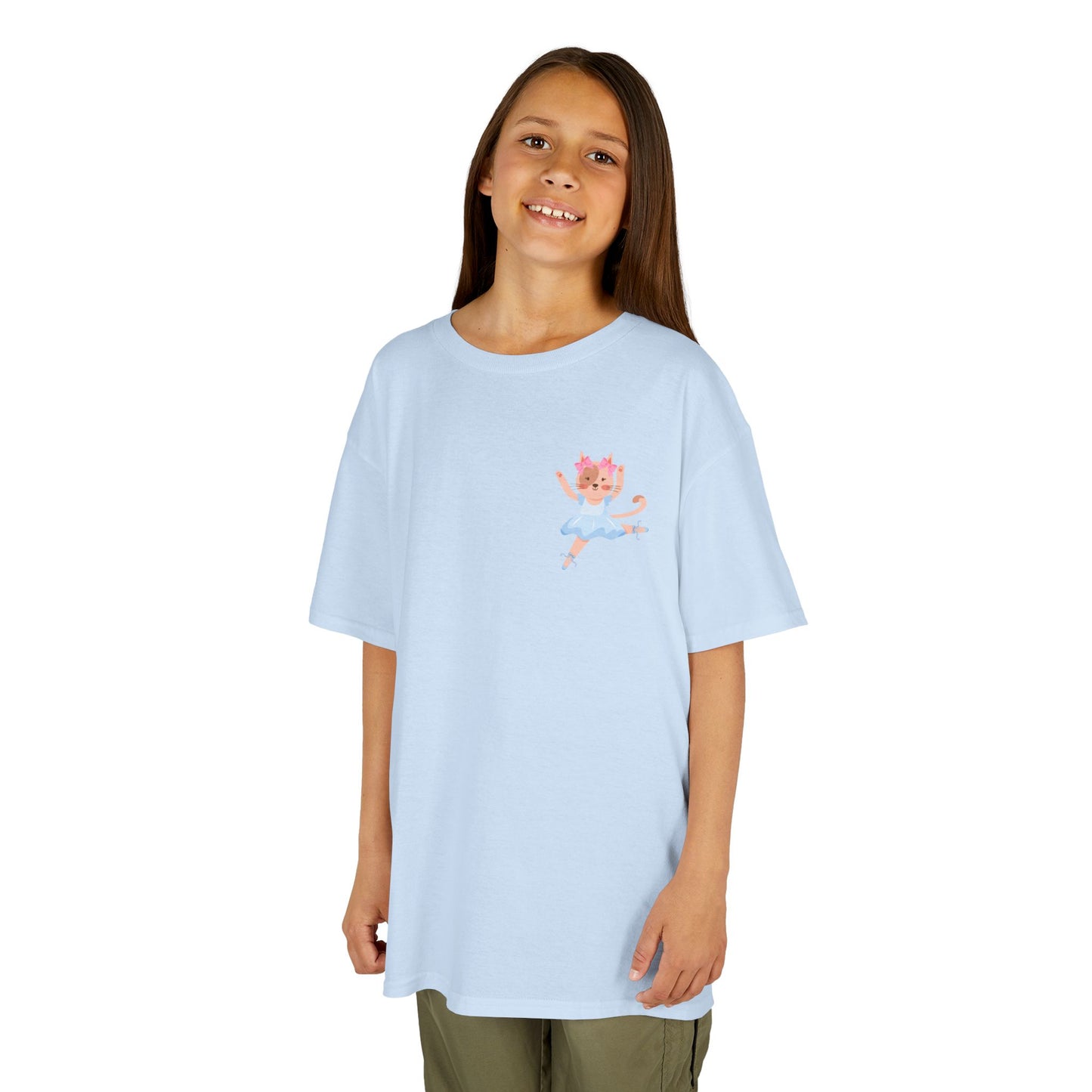 "Every Meow & Then I Dance" – Youth Short Sleeve Tee with Cute Dancing Cat Graphic | Kids’ Dance & Cat Lover T-Shirt