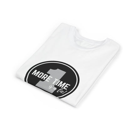 “One More Time is a Lie” Bold Emblem Dancer Graphic T-Shirt for Kids – Funny Dance Rehearsal Shirt - Youth Dance Tee