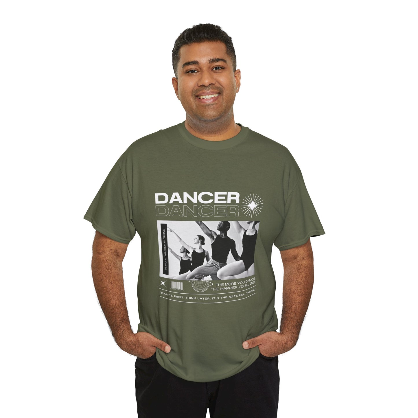 "Dancer" with ballet dancers at the Barre - Unisex Heavy Cotton Tee | Streetwear-Inspired Ballet Training Graphic T-Shirt for Dance Lovers