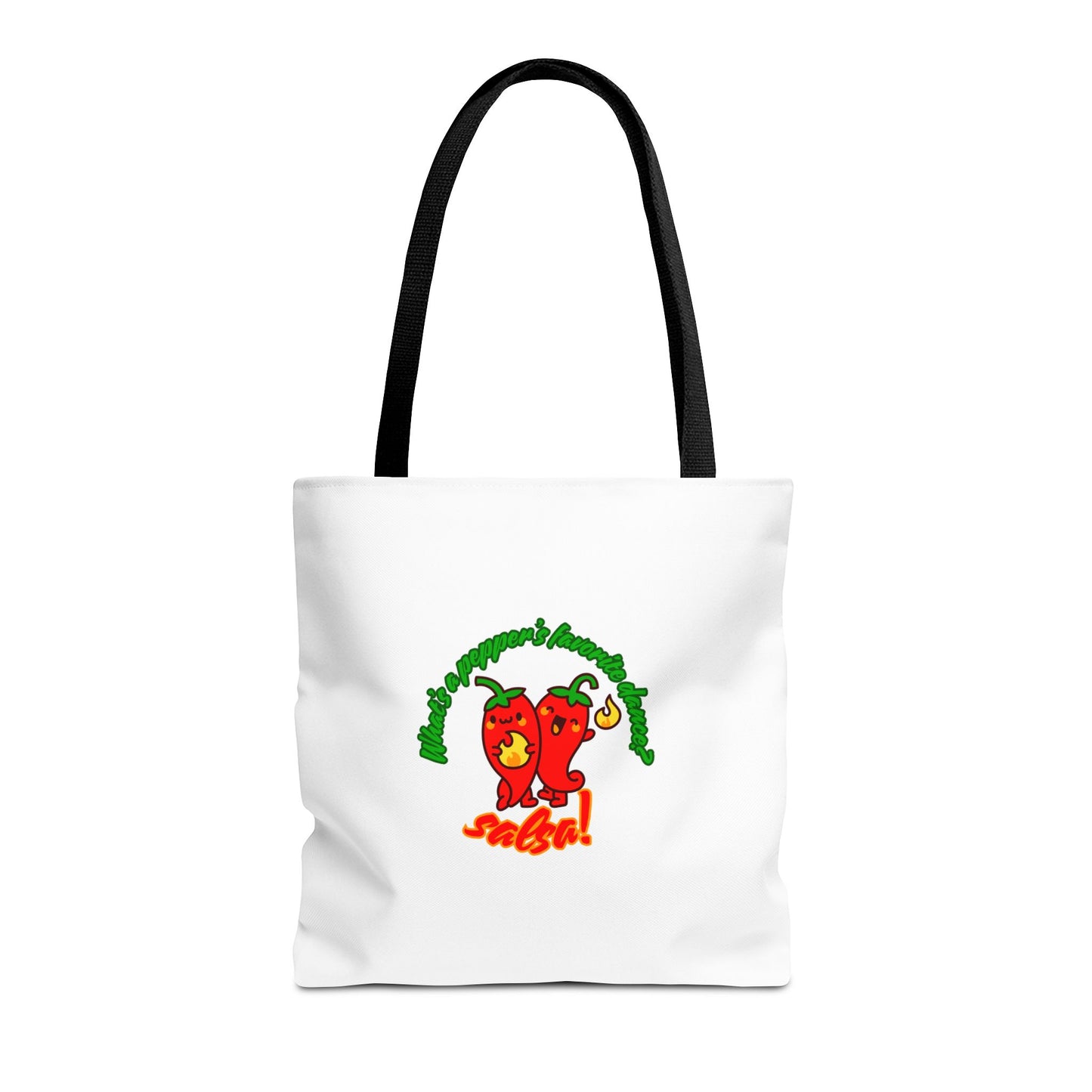 “What’s a Pepper’s Favorite Dance? Salsa!” Salsa Dance Pun Tote Bag – Funny Kawaii Pepper Graphic Canvas Bag for Dancers & Food Lovers