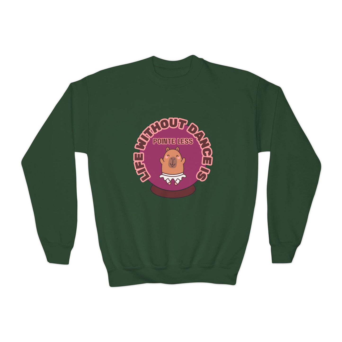 "Life Without Dance Is Pointeless" – Cute Dancing Capybara Youth Crewneck Sweatshirt | Funny Animal Dance Kids Pullover