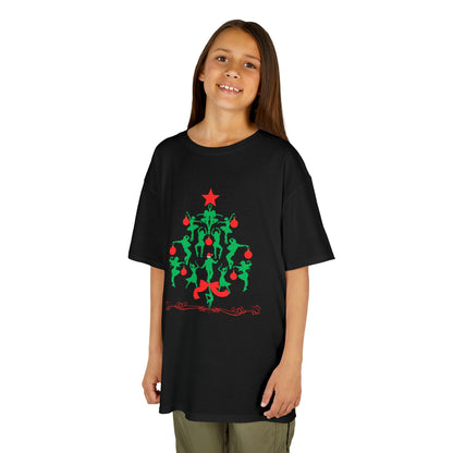 "Christmas Tree Dancer Silhouette" YOUTH TEE Short Sleeve – Festive Ballet & Dance Holiday Tee for Dancers, Teachers, and Studios