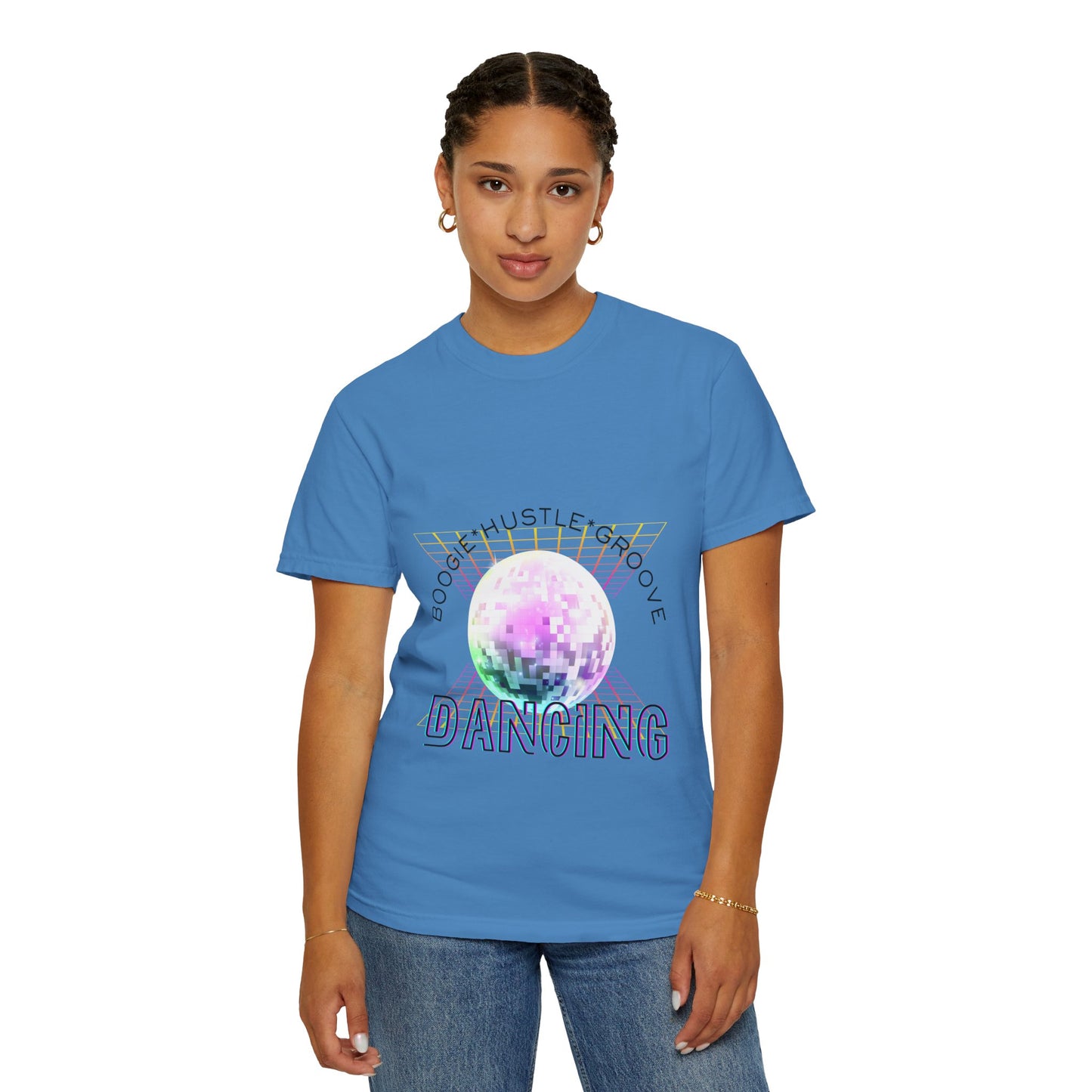 "Boogie, Hustle, Groove - Dancing" Streetwear Dance Graphic – Unisex Garment-Dyed T-Shirt