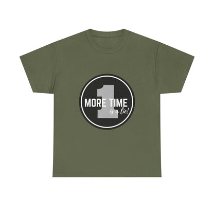 "One More Time is a Lie" Unisex Heavy Cotton Tee – Bold Emblem Dance Graphic Shirt for Dancers, Performers & Rehearsal Warriors