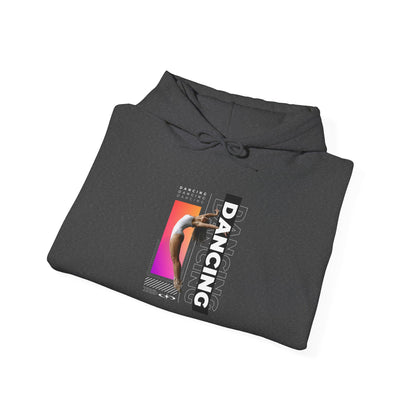 “Dancing” Text with Streetwear-Style Female Dancer Graphic - Unisex Heavy Blend™ Hooded Sweatshirt – Cozy Dance Hoodie for Ballet & Hip-Hop Enthusiasts