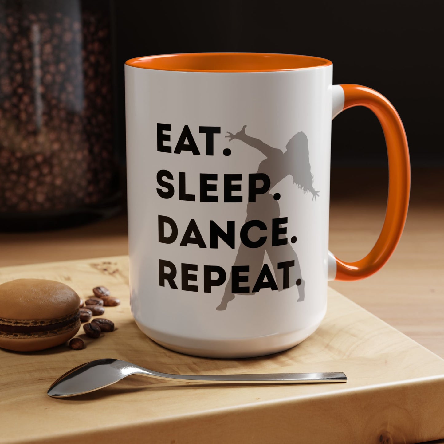 "Eat Sleep Dance Repeat" Accent Coffee Mug – Gray Dancer Graphic Ceramic Mug for Dance Lovers