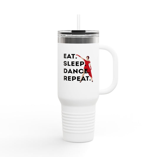 "Eat Sleep Dance Repeat" 40oz Insulated Travel Mug – Bold Dancer Graphic | Dance-Themed Stainless Steel Tumbler for Hot & Cold Drinks