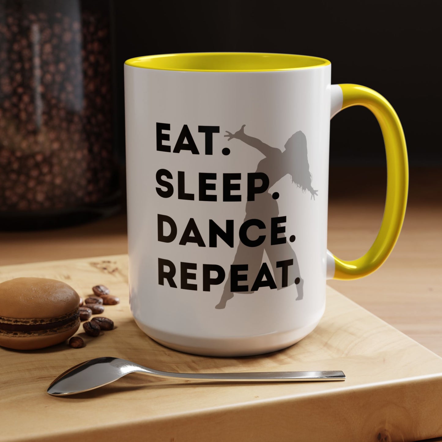 "Eat Sleep Dance Repeat" Accent Coffee Mug – Gray Dancer Graphic Ceramic Mug for Dance Lovers