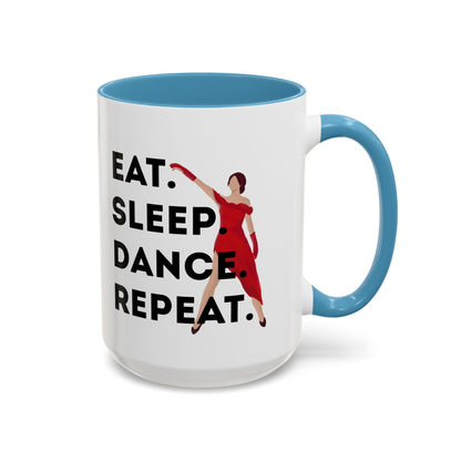 "Eat Sleep Dance Repeat" Accent Coffee Mug – Bold Dancer Graphic Ceramic Mug for Dance Lovers