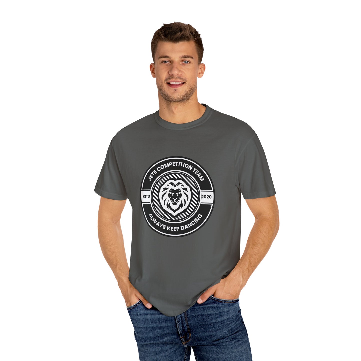"Jeté Competition Team,  Always Keep Dancing" Unisex Garment-Dyed T-Shirt – Collegiate-Style Dance Graphic Tee – Shirt for Dancers & Teams