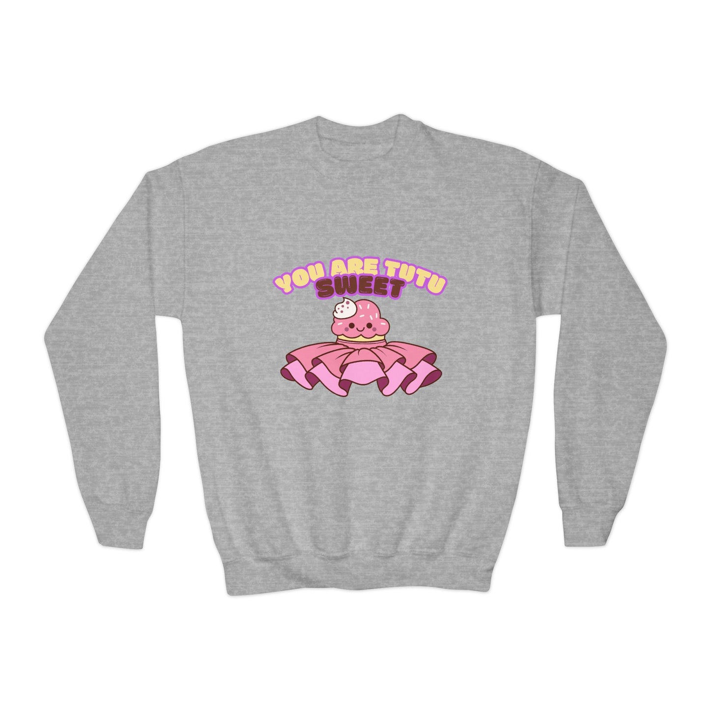 "You Are Tutu Sweet" Youth Crewneck Dance Sweatshirt – Kawaii Cupcake Graphic | Cute Ballet Themed Kids Pullover