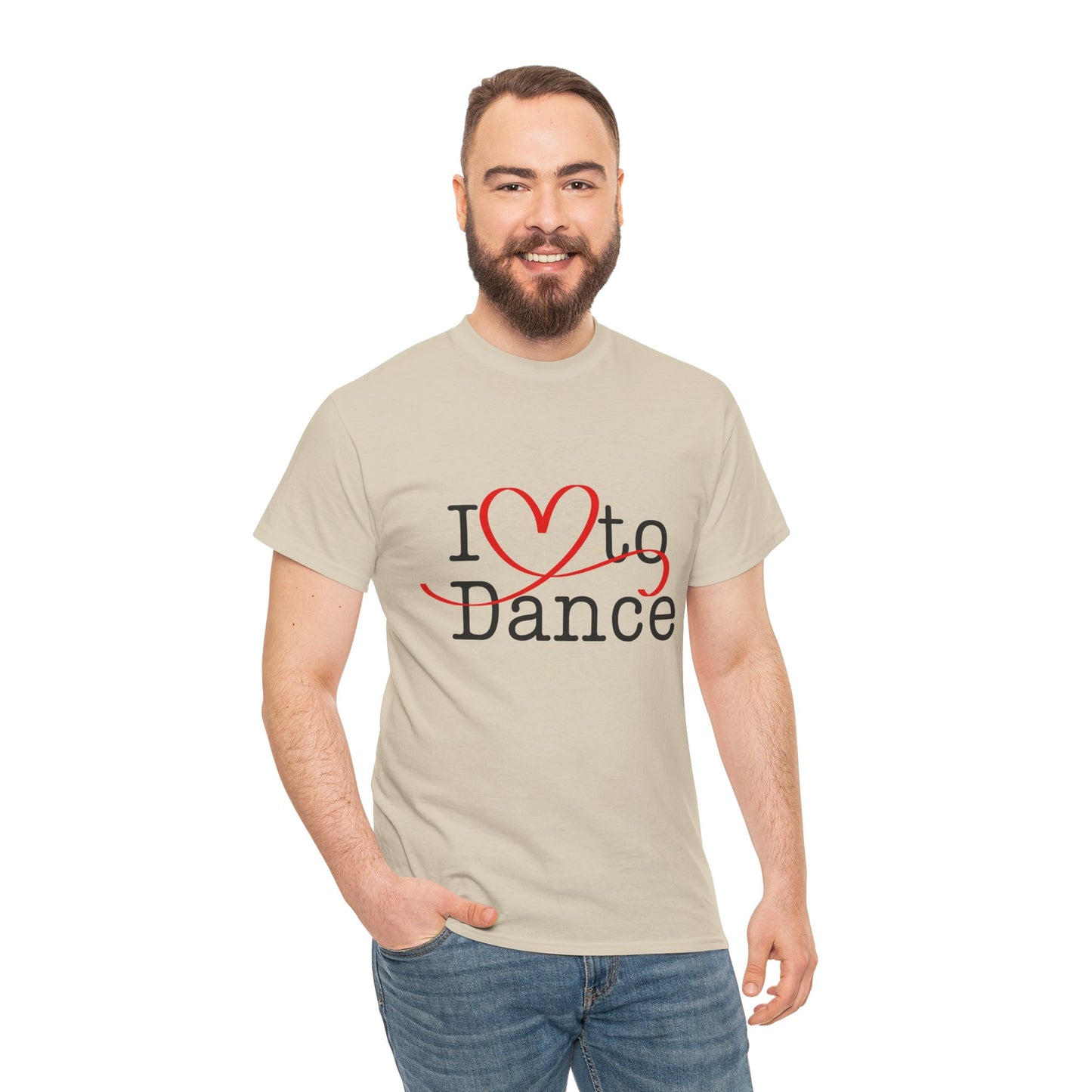 "I Love to Dance" Unisex Heavy Cotton Tee – Hand-Drawn Heart Graphic Dance Lover T-Shirt
