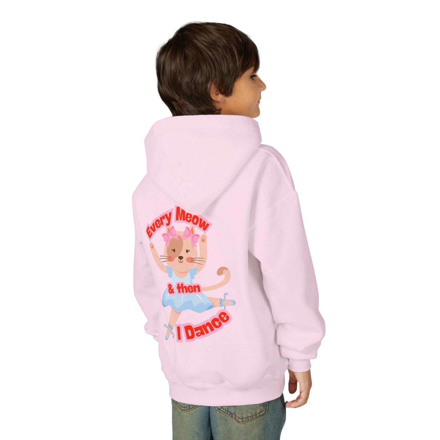 “Every Meow & Then I Dance” Adorable Dancing Cat Graphic | Cute Cat Dance Hoodie for Kids & Young Ballet Enthusiasts - Unisex Youth Hoodie