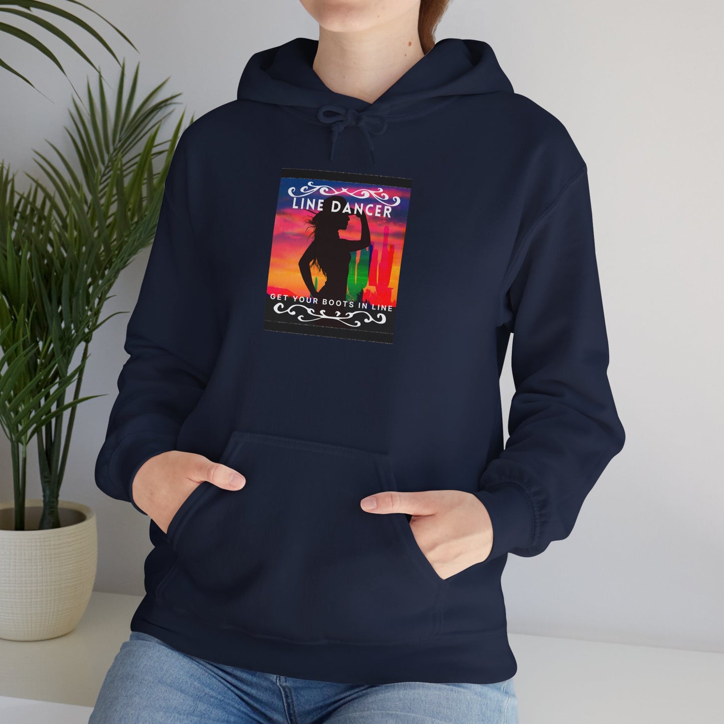"Line Dancer, Get Your Boots in Line" Western-Inspired Graphic – Unisex Heavy Blend™ Hooded Sweatshirt