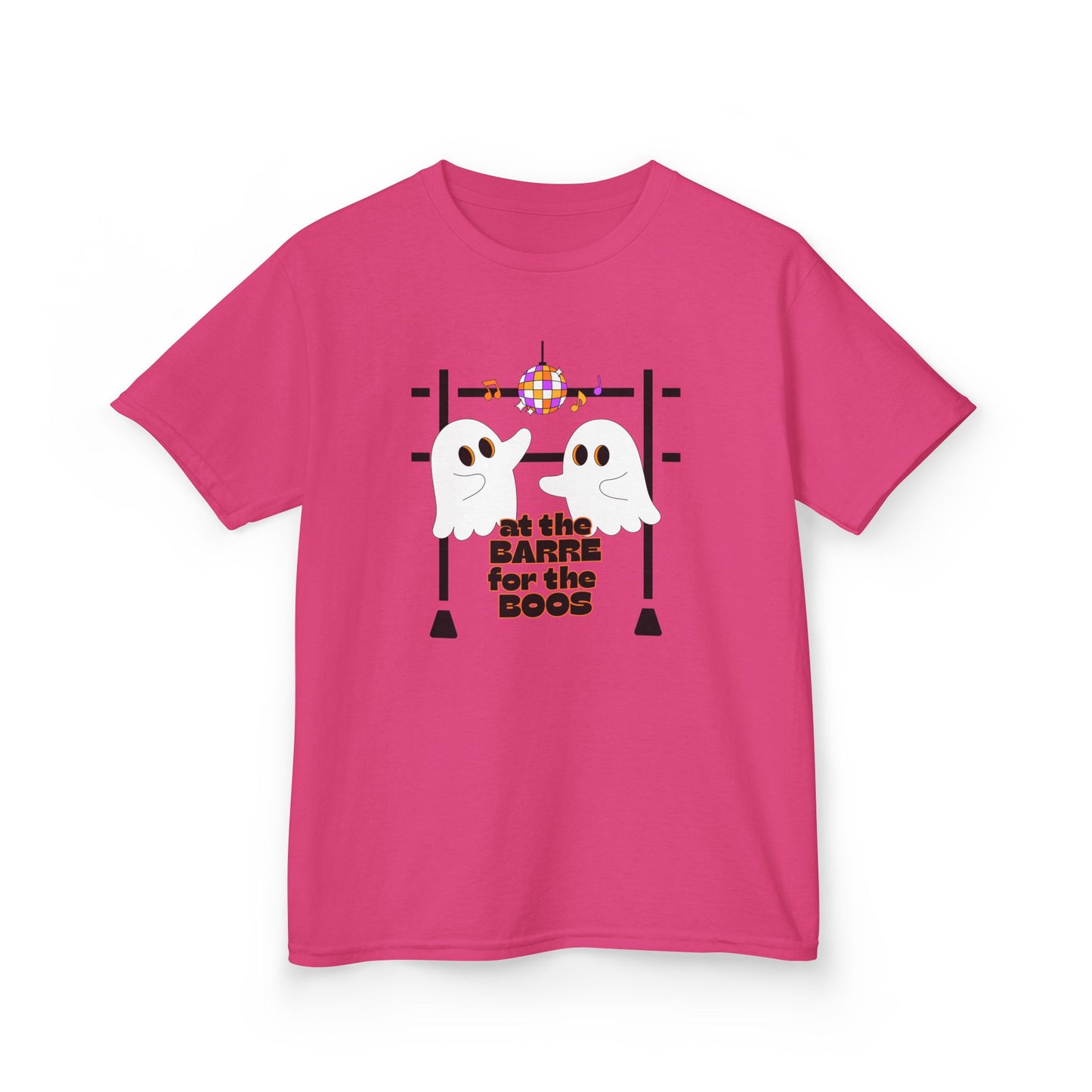“At the Barre for the Boos” Halloween Dance T-Shirt with Cute Ghost Ballet Graphics - Kids Heavy Cotton™ Tee
