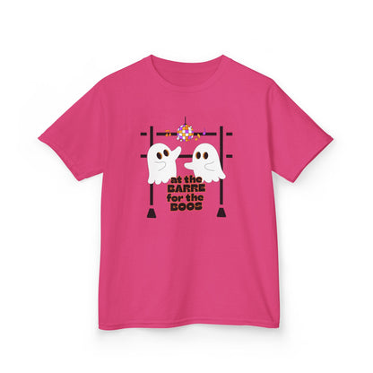 “At the Barre for the Boos” Halloween Dance T-Shirt with Cute Ghost Ballet Graphics - Kids Heavy Cotton™ Tee