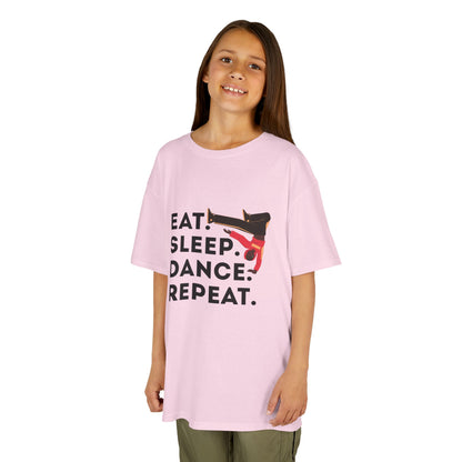 "Eat Sleep Dance Repeat" Youth Short Sleeve Tee – Bold B-Boy Graphic Hip-Hop Dance Shirt for Kids and Young Performers