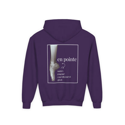 “I Dance En Pointe” Youth Pullover Hoodie with X-Ray Ballet Foot Graphic – Personalized Dance Hoodie for Kids, Custom Name or Studio Option