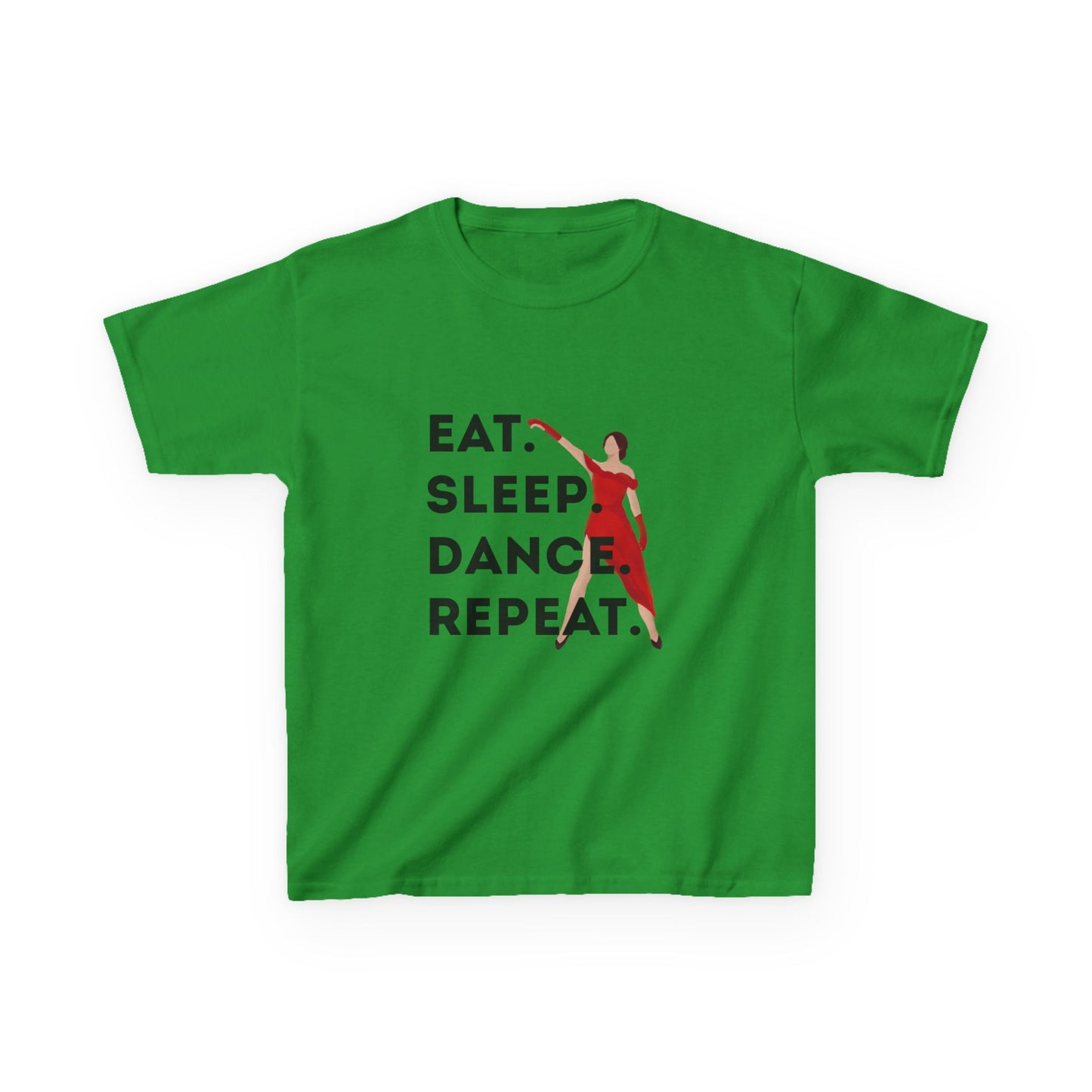 "Eat Sleep Dance Repeat” Youth Short Sleeve Tee – Bold Dancer Graphic Dance Shirt for Kids and Young Performers