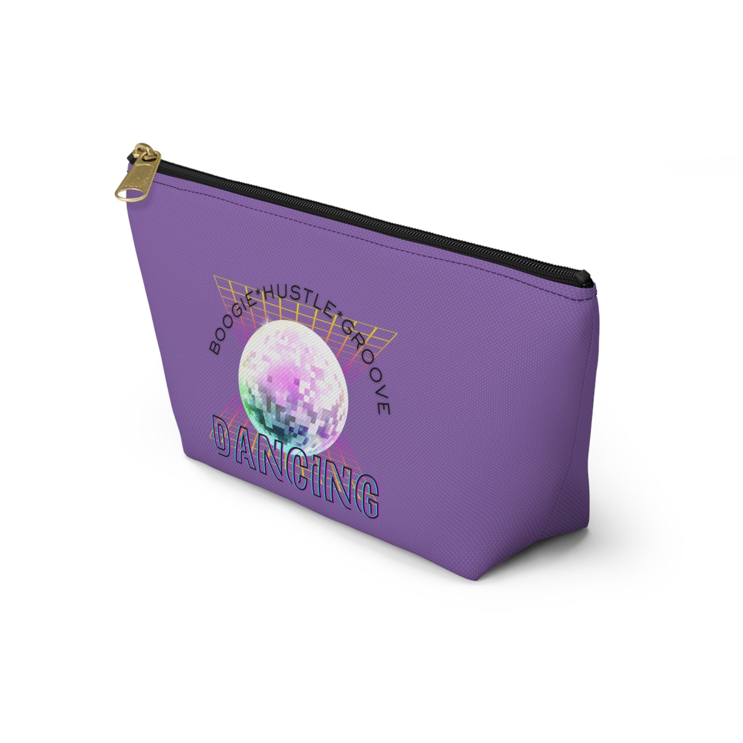 "Boogie, Hustle, Groove - Dancing" Retro Dance-Inspired Makeup Bag | Funky Bold Accessory Pouch for Dancers