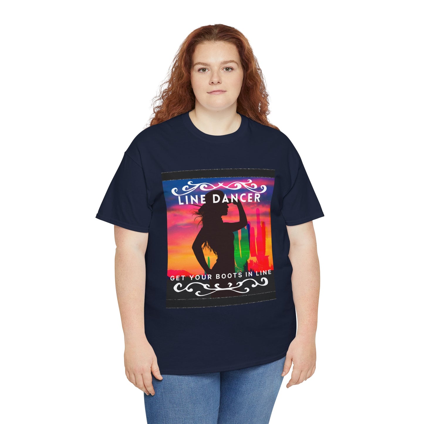 "Line Dancer" Unisex Heavy Cotton T-Shirt – Western Country Dance Graphic Tee – 'Get Your Boots in Line' Cowboy-Inspired Shirt