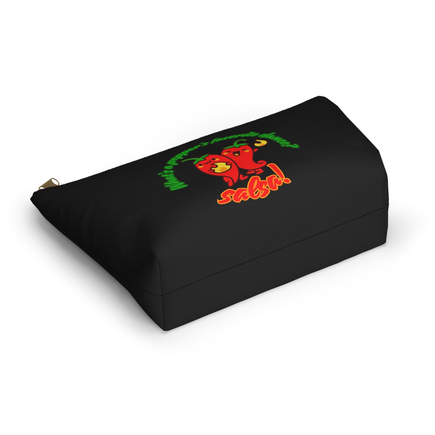 "What’s a Pepper’s Favorite Dance? Salsa!" Makeup Bag – Funny Dance Pun with Colorful Pepper Graphic – Cute Zipper Pouch for Cosmetics, Accessories & Gifts