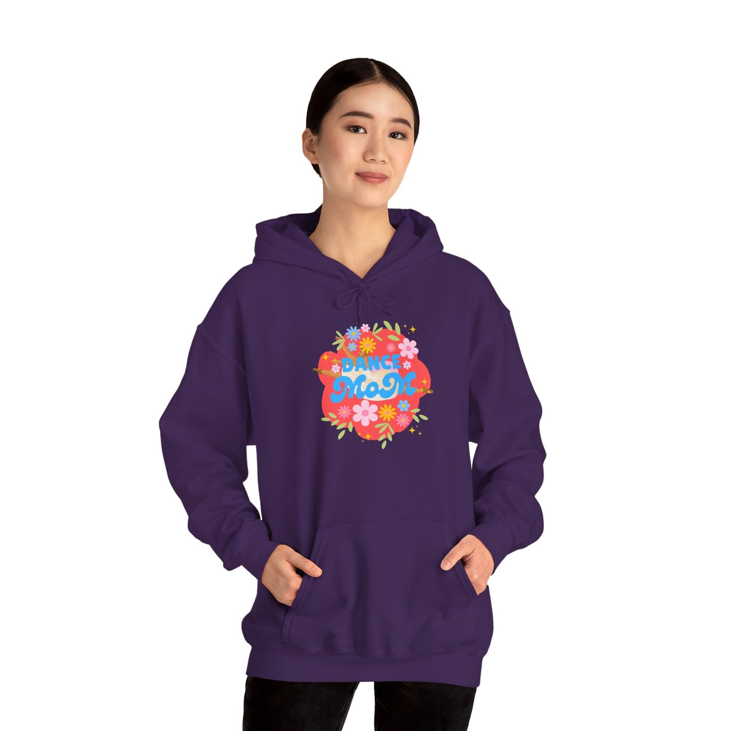 "Dance Mom" Superhero Hoodie – Floral Front Graphic & Fun Back Design | Unisex Hooded Sweatshirt for Proud Dance Parents
