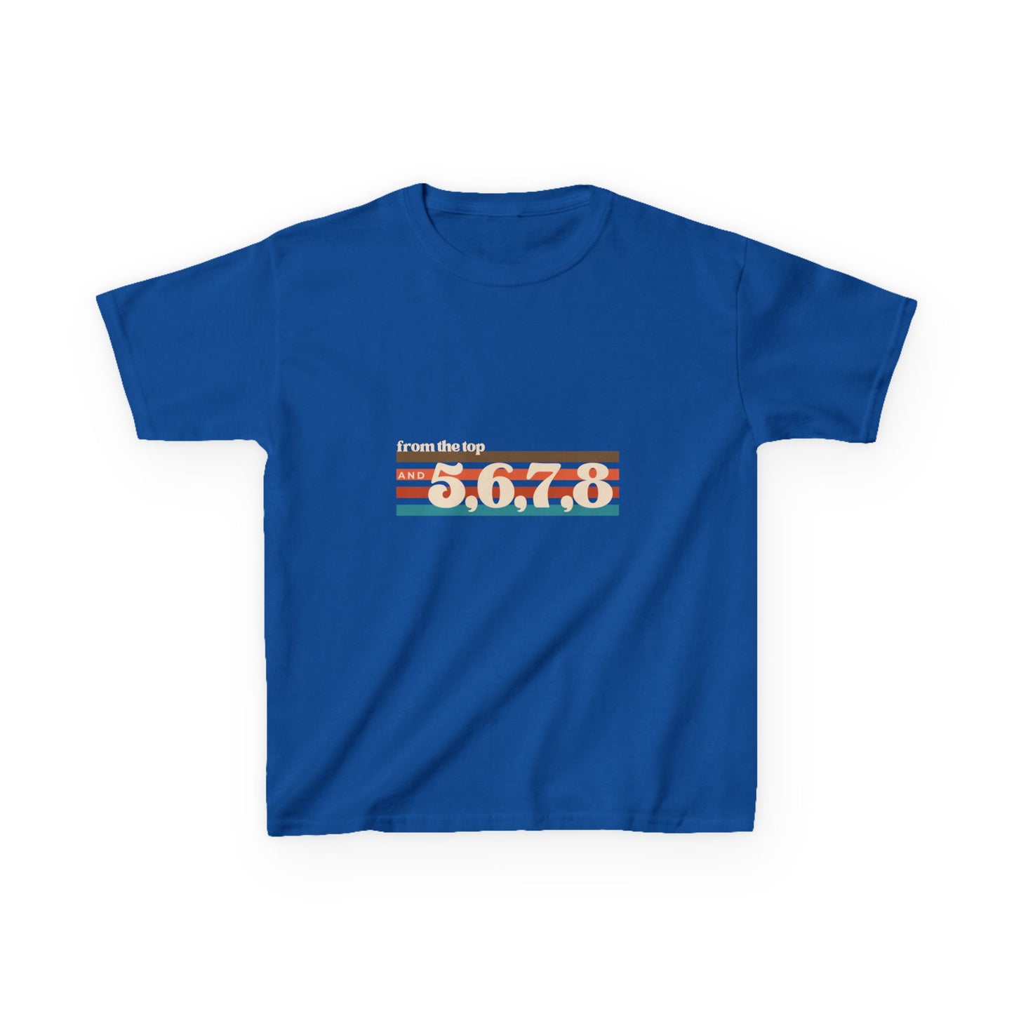 “From the Top and 5, 6, 7, 8” Youth Short Sleeve Tee – Retro Graphic Dance Shirt for Kids and Young Performers