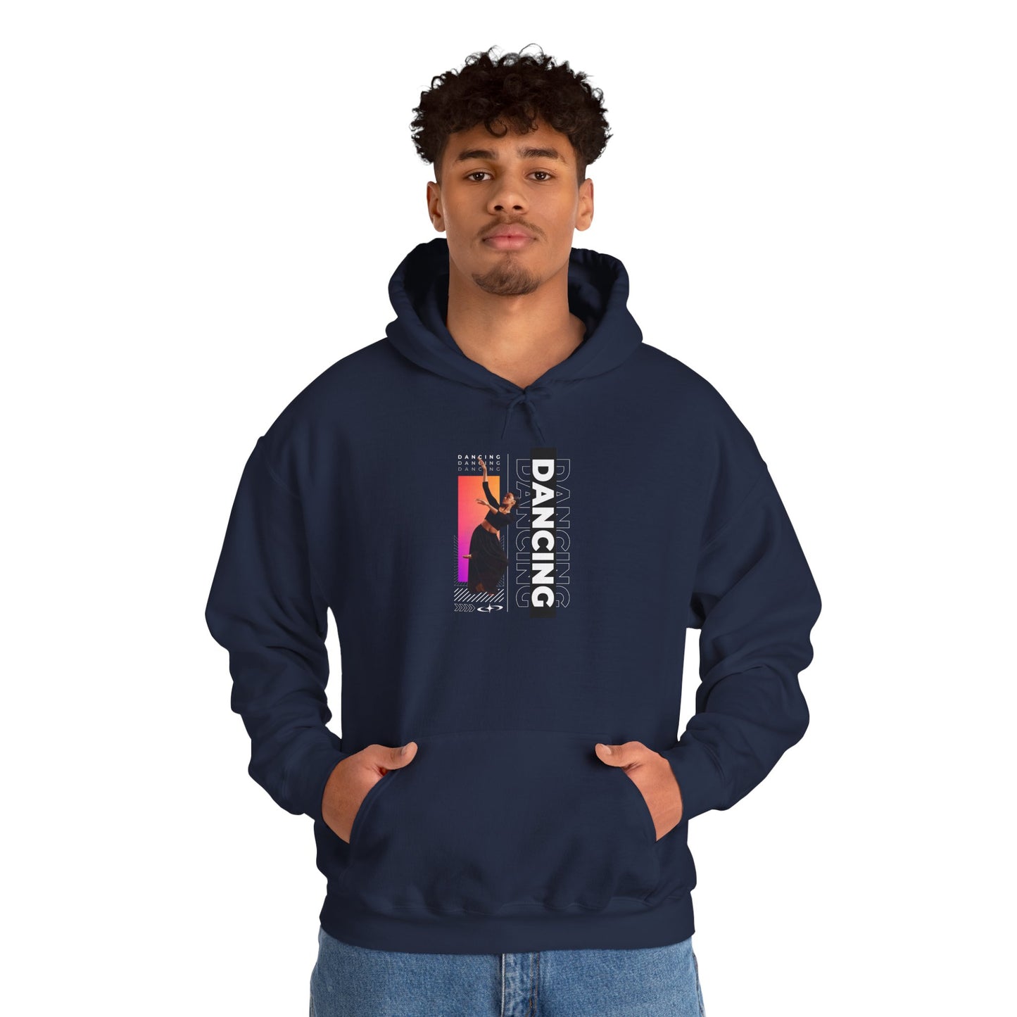 “Dancing” Text with Streetwear-Style Female Dancer Graphic - Unisex Heavy Blend™ Hooded Sweatshirt – Cozy Dance Hoodie for Ballet & Hip-Hop Enthusiasts