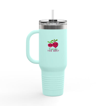 "Turnip the Beet" 40oz Insulated Travel Mug – Cute Veggie Dance Pun Tumbler for Music & Dance Lovers | Jete Shop 🥬🎶✨