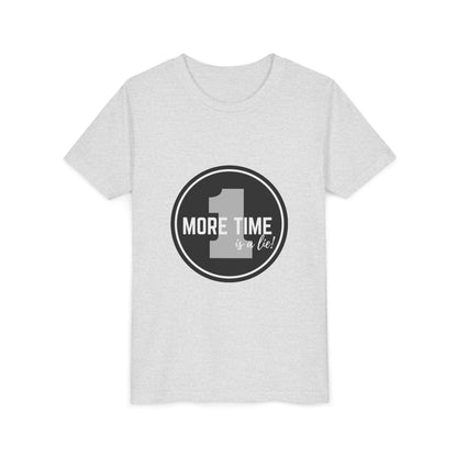 “One More Time is a Lie” Bold Emblem Dancer Graphic T-Shirt for Kids – Funny Dance Rehearsal Shirt - Youth Dance Tee