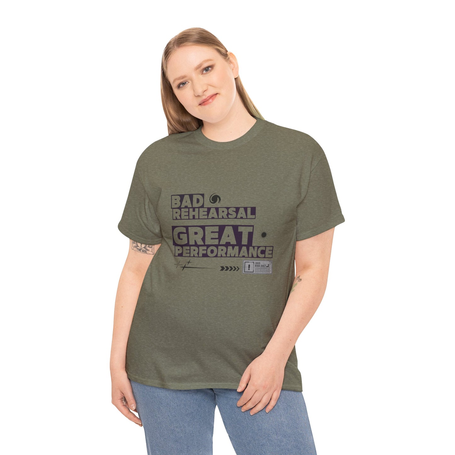 "Bad Rehearsal, Great Performance" Dance Quote Tee – Unisex Heavy Cotton T-Shirt with Streetwear-Inspired Graphic for Dancers
